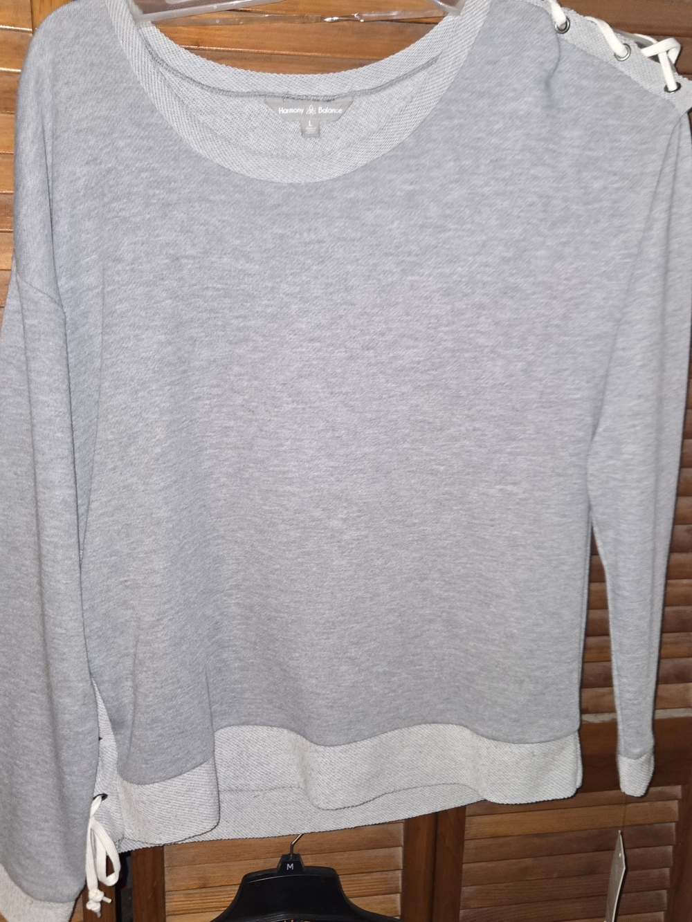 Harmony & Balance Women's Gray Crewneck Sweatshirt with Side Ties Detail. Size L